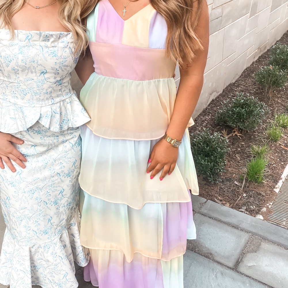 Amanda Uprichard Thaddea Pastel Rainbow Maxi Dress